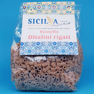 Russello Wholemeal Ditalini Rigati Pasta from Ancient Sicilian Grains - Sicily Naturally