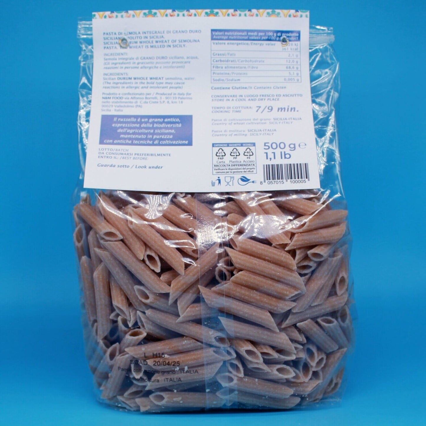 Pasta Penne Rigate Integrali di Grani Antichi Siciliani Russello - Sicilia Naturalmente