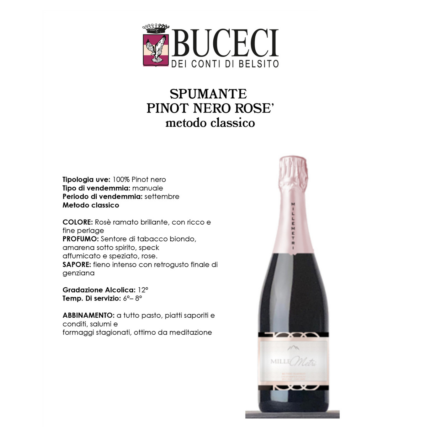 6 Bottiglie di Spumante Pinot Nero Rosè Bio di Sicilia - Buceci