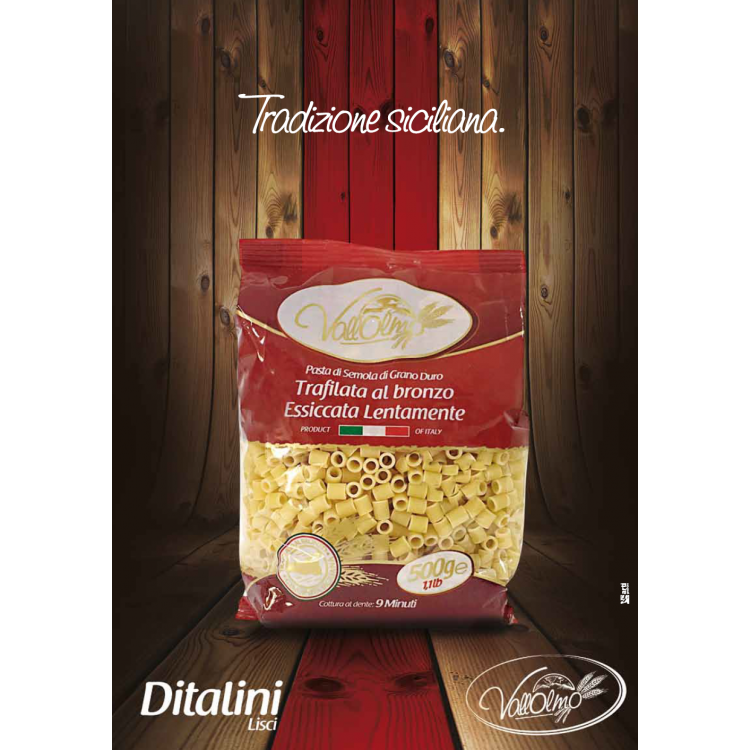 Pâtes siciliennes Ditalini Smooth - Usine de pâtes Vallolmo