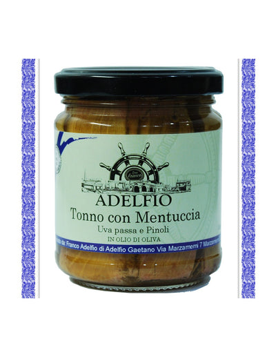 Atún con menta, pasas y piñones en aceite de oliva - Adelfio