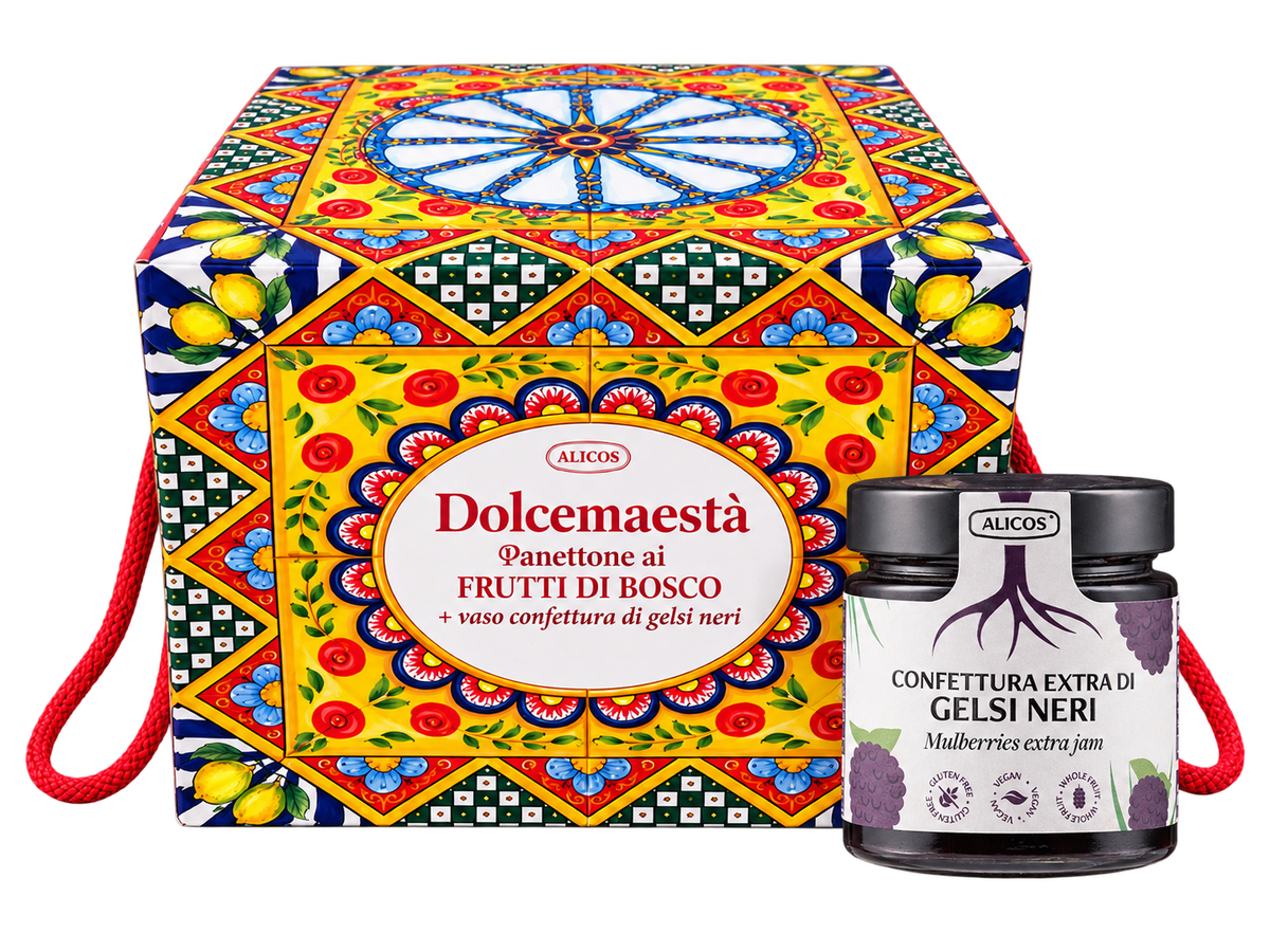 Panettone Artigianale ai Frutti di Bosco + vaso di Confettura Extra di Gelsi Neri - Dolcemaestà - Alicos