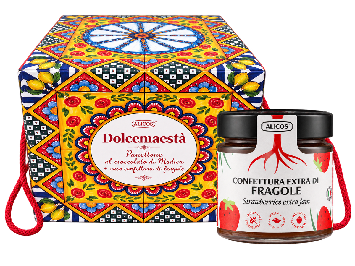 Panettone Artigianale al Cioccolato di Modica IGP + vaso di Confettura Extra di Fragole - Dolcemaestà - Alicos