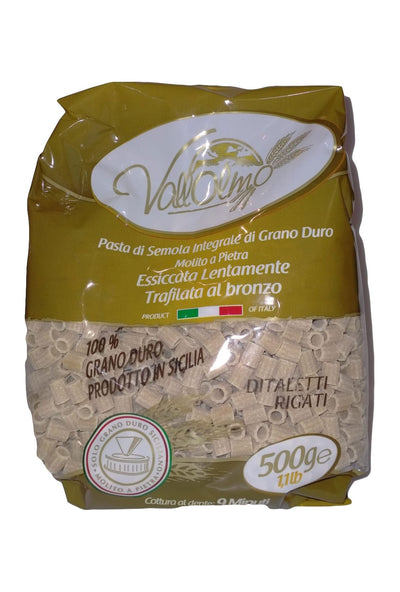 Pâtes siciliennes Ditaletti Rigati Integral - Usine de pâtes Vallolmo