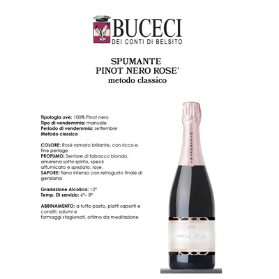 6 Botellas de Vino Espumoso Ecológico Pinot Noir Rosè de Sicilia - Buceci