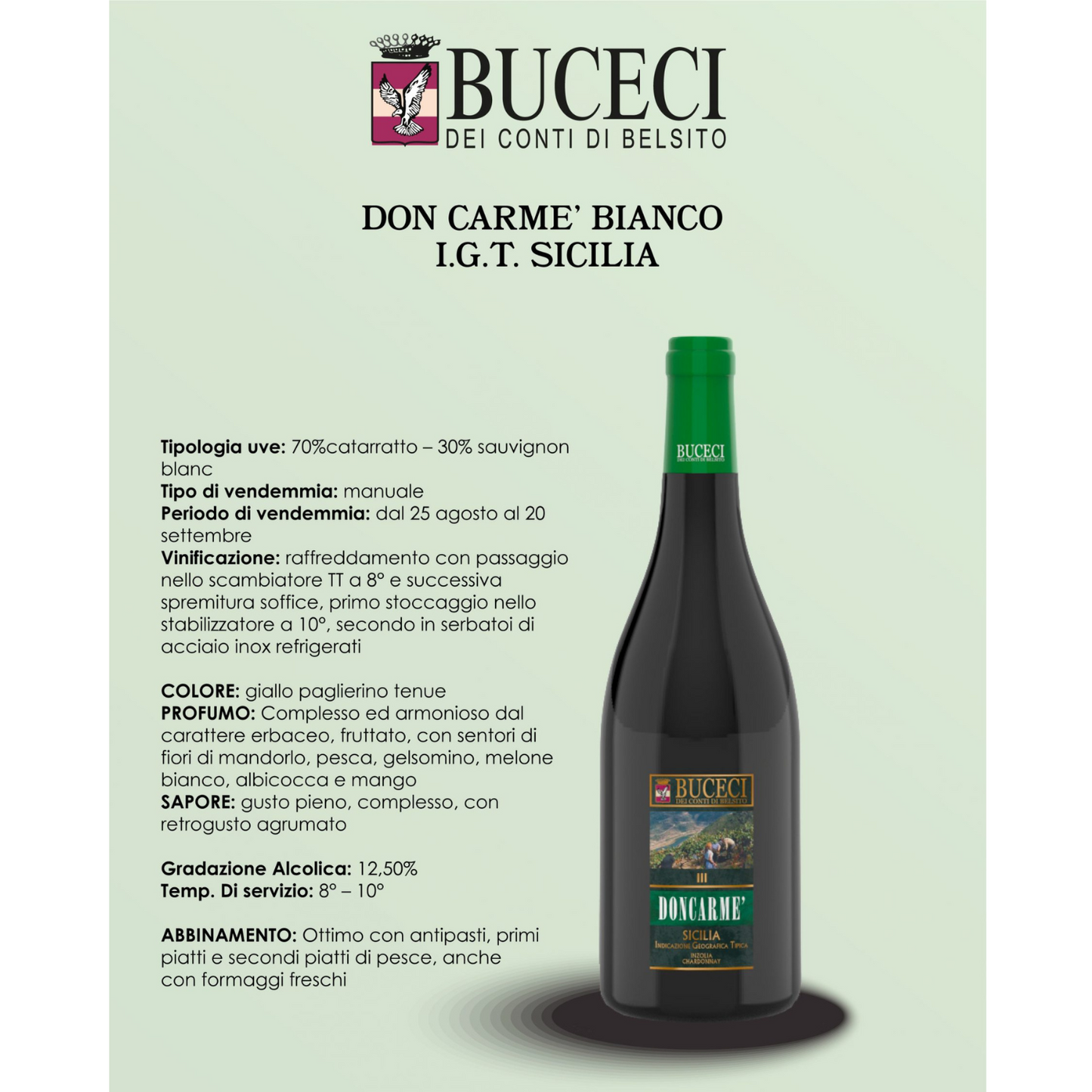 6 Bottiglie di Vino Don Carmè Bianco Bio Igt di Sicilia - Buceci