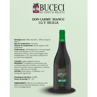 6 Bottles of Don Carmè White Bio Igt Wine from Sicily - Buceci
