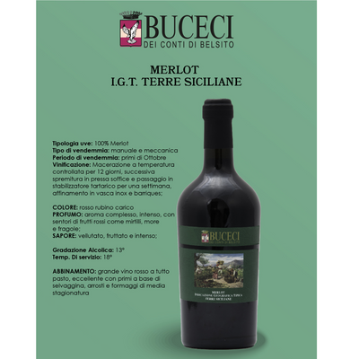6 Bouteilles de Vin Merlot Bio Igt de Sicile - Buceci