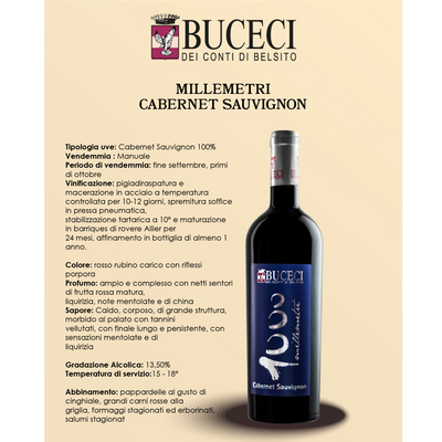 6 bouteilles de vin Millemetri Cabernet Sauvignon Bio de Sicile - Buceci
