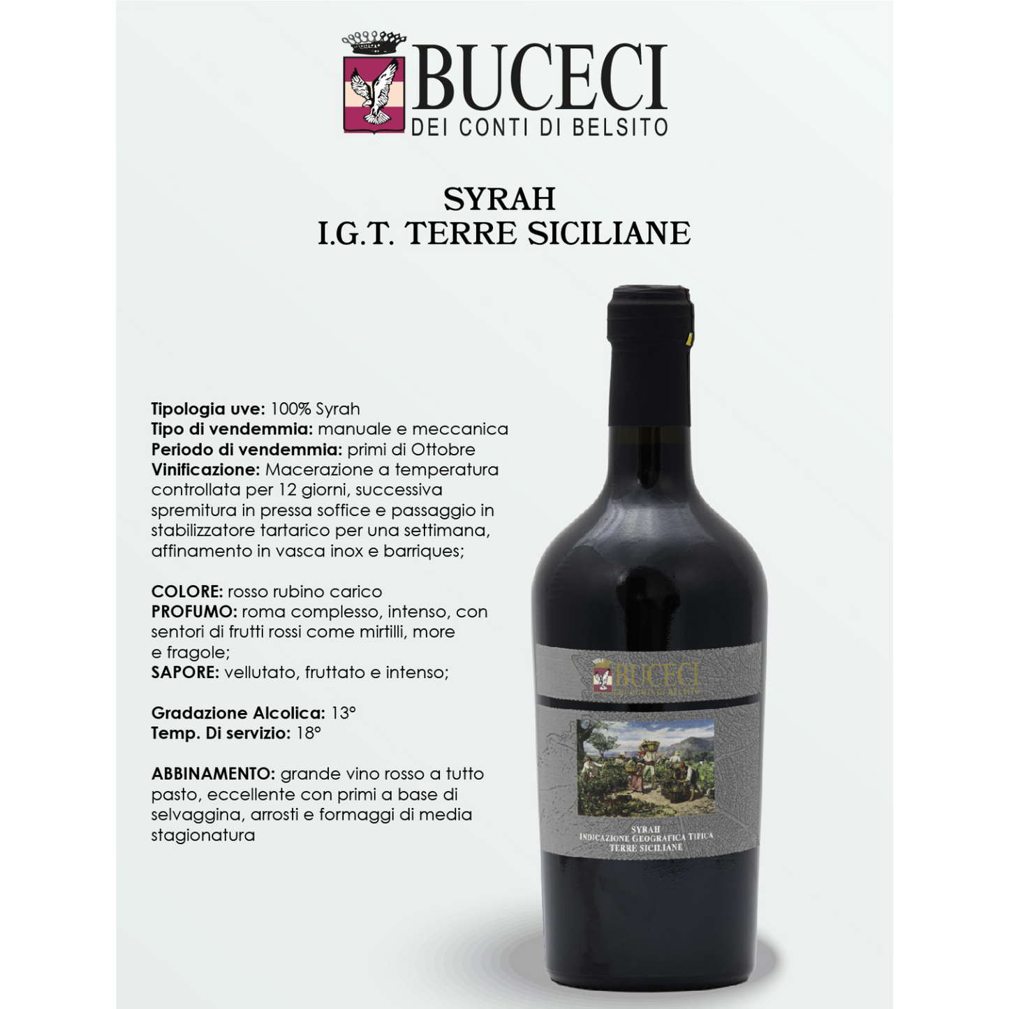 6 Bouteilles de Syrah Bio Igt Vin de Sicile - Buceci