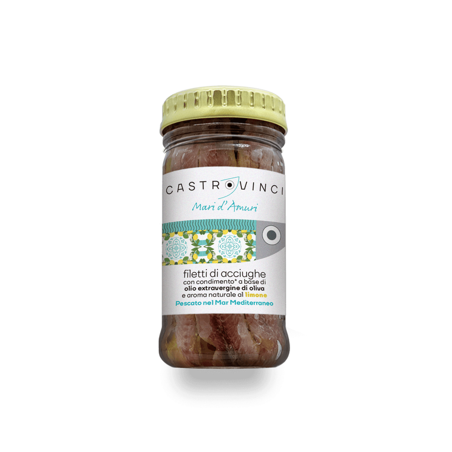 Filetti di Acciughe Siciliane con Condimento Biologico a Base di Olio Extravergine di Oliva e Aroma Naturale al Limone - Castrovinci
