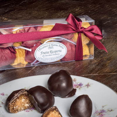 Gefüllte Aprikosen mit Zartbitterschokolade überzogen – Mamma Andreas Peccatucci