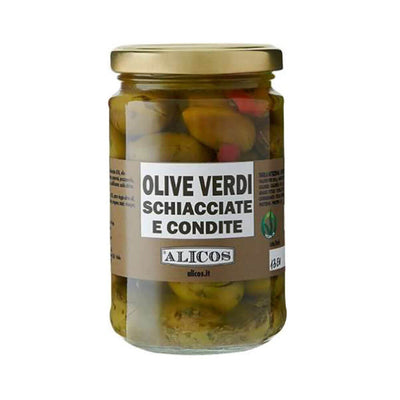 Crushed and Seasoned Green Sicilian Olives - Alicos 